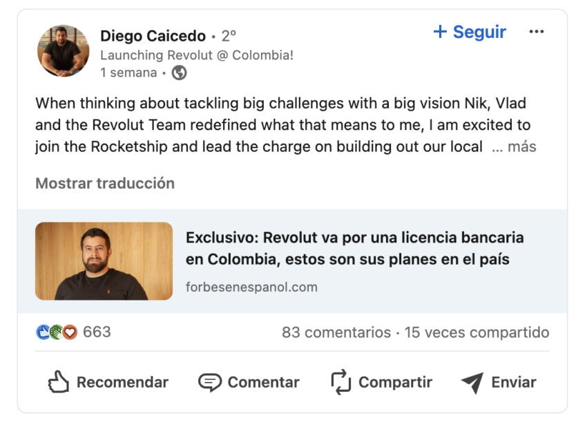 Diego Caicedo liderará Revolut en Colombia. 